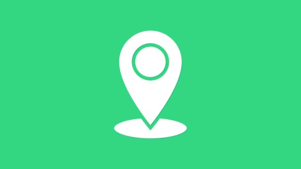 White Map pin icon isolated on green background. Navigation, pointer, location, map, gps, direction, place, compass, contact, search. 4K Video motion graphic animation — Stock Video