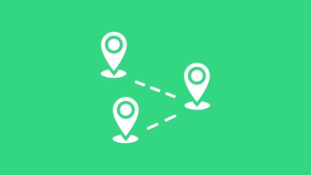 White Route location icon isolated on green background. Map pointer sign. Concept of path or road. GPS navigator. 4K Video motion graphic animation — Stock Video