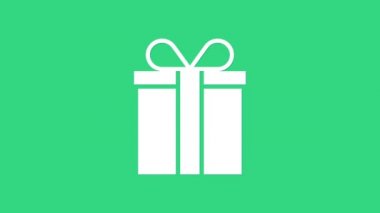 Yeşil arkaplanda beyaz hediye kutusu simgesi izole edildi. 4K Video hareketli grafik canlandırması