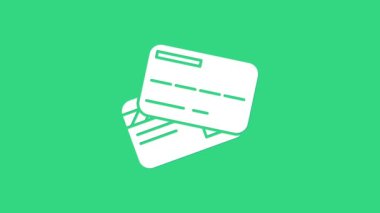 Yeşil arkaplanda beyaz kredi kartı simgesi izole edildi. Çevrimiçi ödeme. Nakit çekilmesi. Finansal operasyonlar. Alışveriş tabelası. 4K Video hareketli grafik canlandırması