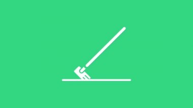 Beyaz Bahçe tırmığı iş simgesinde yeşil arka planda izole edilmiş. Bahçecilik, tarım, çiftçilik aleti. Toprak işçisi. 4K Video hareketli grafik canlandırması