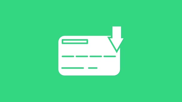 Weißes Kreditkartensymbol isoliert auf grünem Hintergrund. Online-Zahlung. Barabhebungen. Finanzgeschäfte. Einkaufsschild. 4K Video Motion Grafik Animation — Stockvideo
