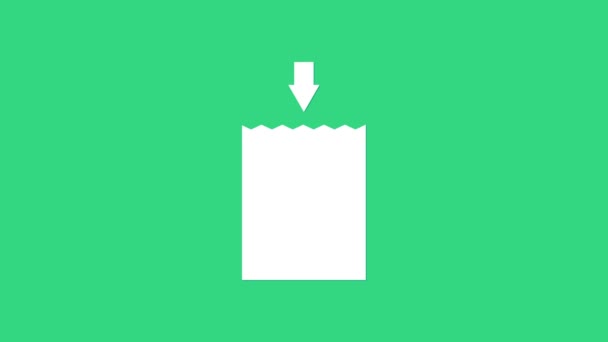 Icono de la bolsa de compras White Paper aislado sobre fondo verde. Firma del paquete. Animación gráfica de vídeo 4K — Vídeos de Stock