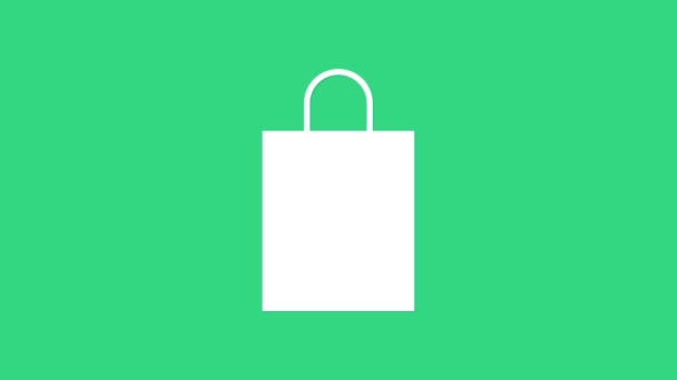 Icona della shopping bag White Paper isolata su sfondo verde. Un cartello. Animazione grafica 4K Video motion — Video Stock