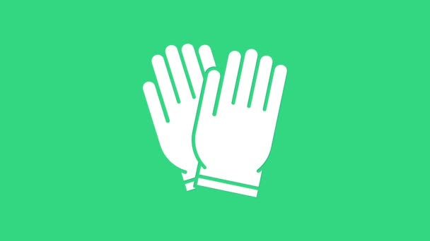 Witte Tuin handschoenen pictogram geïsoleerd op groene achtergrond. Rubber handschoenen tekenen. Bescherming van de hand, veiligheid van handschoenen. 4K Video motion grafische animatie — Stockvideo