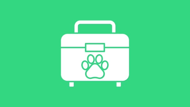 White Pet Verbandskasten Symbol isoliert auf grünem Hintergrund. Pfotenabdruck für Hund oder Katze. Klinikbox. 4K Video Motion Grafik Animation — Stockvideo