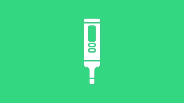 Белый медицинский цифровой термометр для медицинской экспертизы значок изолирован на зеленом фоне. Видеографическая анимация 4K — стоковое видео