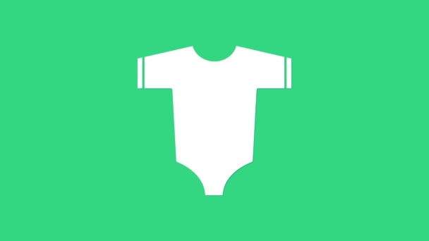 Ícone de roupas de bebê branco isolado no fundo verde. Roupas de bebê para bebê menina e menino. Um fato de bebé. Animação gráfica em movimento de vídeo 4K — Vídeo de Stock