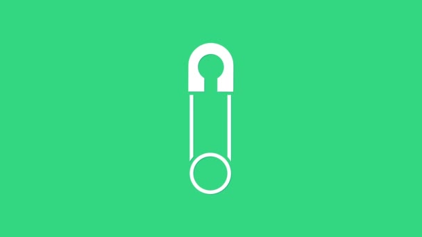 Icono de pasador de seguridad de acero cerrado White Classic aislado sobre fondo verde. Animación gráfica de vídeo 4K — Vídeos de Stock