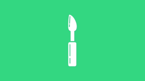 Ikona narzędzia White Cutter izolowana na zielonym tle. Nóż do szycia z ostrzem. 4K Animacja graficzna ruchu wideo — Wideo stockowe