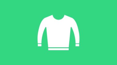 Yeşil arka planda beyaz süveter simgesi izole edildi. Kazak ikonu. 4K Video hareketli grafik canlandırması