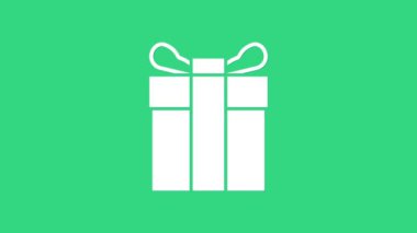 Yeşil arkaplanda beyaz hediye kutusu simgesi izole edildi. 4K Video hareketli grafik canlandırması