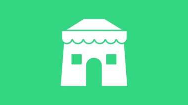 Beyaz Sirk çadır simgesi yeşil arka planda izole edildi. Karnaval kamp çadırı. Eğlence parkı. 4K Video hareketli grafik canlandırması