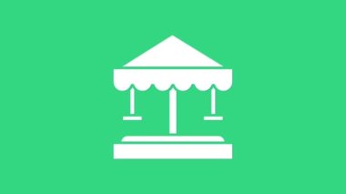 Beyaz Çekim Atlıkarınca simgesi yeşil arkaplanda izole edildi. Eğlence parkı. Çocuklar için eğlence parkı, eğlence parkı. 4K Video hareketli grafik canlandırması