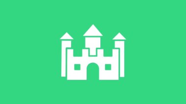 Beyaz Kale simgesi yeşil arkaplanda izole edildi. 4K Video hareketli grafik canlandırması