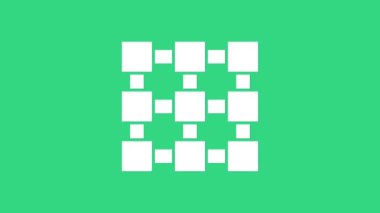 Beyaz engelleme teknolojisi ikonu yeşil arka planda izole edildi. Kripto para birimi verileri. Soyut geometrik blok zincir ağ teknolojisi işi. 4K Video hareketli grafik canlandırması