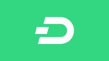 Beyaz Kripto Para Dash simgesi yeşil arka planda izole edildi. Dijital para birimi. Altcoin sembolü. Engelleme zinciri tabanlı şifreli para birimi. 4K Video hareketli grafik canlandırması
