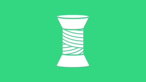 Wit naaigaren op spoel pictogram geïsoleerd op groene achtergrond. Garens spoel. Draadspoel. 4K Video motion grafische animatie — Stockvideo