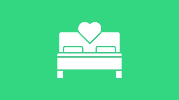 Ícone de quarto branco isolado no fundo verde. Casamento, amor, símbolo de casamento. Quarto ícone criativo da coleção lua de mel. Animação gráfica em movimento de vídeo 4K — Vídeo de Stock