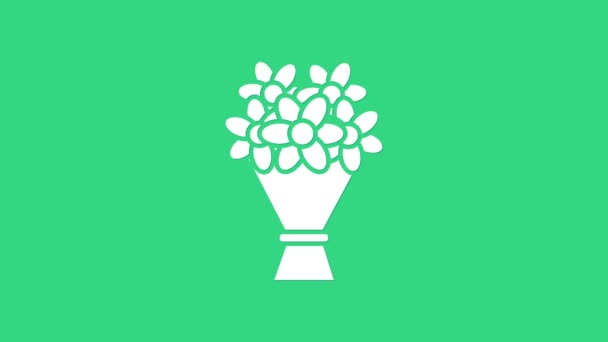 White Bouquet of flowers icon isolated on green background. 4K Video motion graphic animation — Stock Video