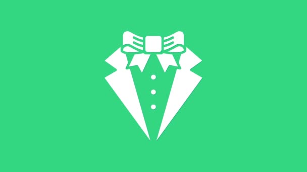 White Suit icoon geïsoleerd op groene achtergrond. Tuxedo. Huwelijkspakken met stropdas. 4K Video motion grafische animatie — Stockvideo