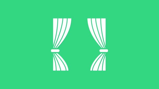 Λευκό εικονίδιο Παραπέτασμα απομονωμένο σε πράσινο φόντο. Για σκηνικά θεάτρου ή όπερας, εγκαίνια συναυλιών ή πρεμιέρα κινηματογράφου. 4K Γραφική κίνηση κίνησης βίντεο — Αρχείο Βίντεο