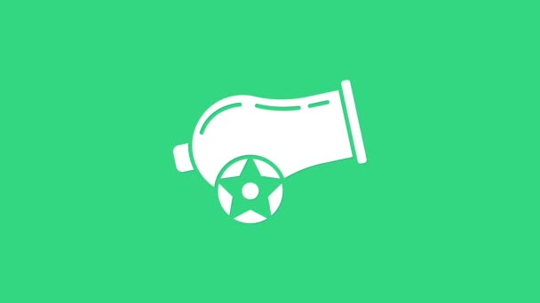Fehér ágyú ikon elszigetelt zöld alapon. 4K Videó mozgás grafikus animáció — Stock videók