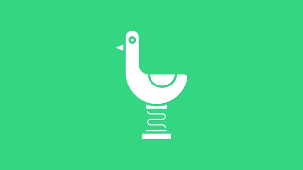 White Riding kid duck icon isolated on green background. 4K Video motion graphic animation — Stock Video