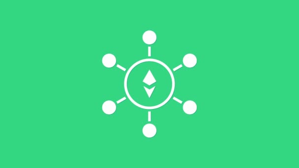 White Blockchain technology Ethereum ETH icon isolated on green background. Abstract geometric block chain network technology business. 4K Video motion graphic animation — Stock Video