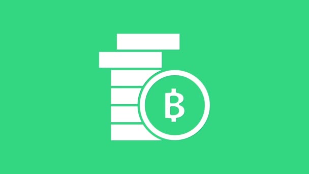 Vit Cryptocurrency mynt Bitcoin ikon isolerad på grön bakgrund. Fysiskt bitmynt. Blockkedjebaserad säker kryptovaluta. 4K Video motion grafisk animation — Stockvideo