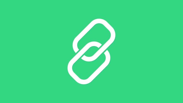 Icono de eslabón de cadena blanca aislado sobre fondo verde. Enlace único. Símbolo de cadena hipervínculo. Animación gráfica de vídeo 4K — Vídeos de Stock