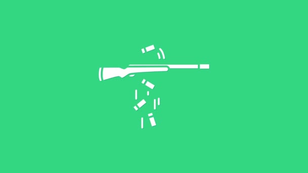 White Gun shooting icon isolated on green background. 4K Video motion graphic animation — Stock Video