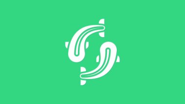 Beyaz Balık simgesi yeşil arkaplanda izole edildi. 4K Video hareketli grafik canlandırması