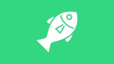 Beyaz Balık simgesi yeşil arkaplanda izole edildi. 4K Video hareketli grafik canlandırması