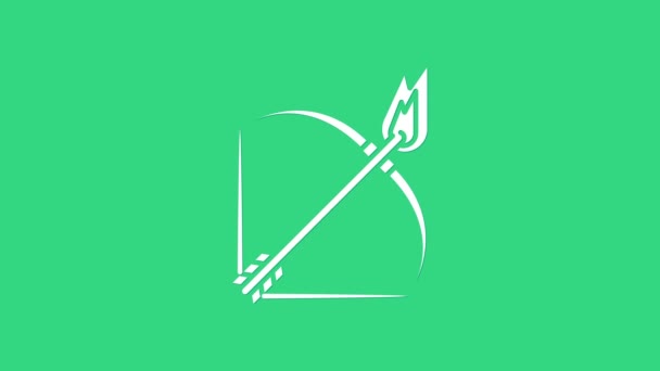 White Bow and fire arrow icon isolated on green background. 4K Video motion graphic animation — Stock Video