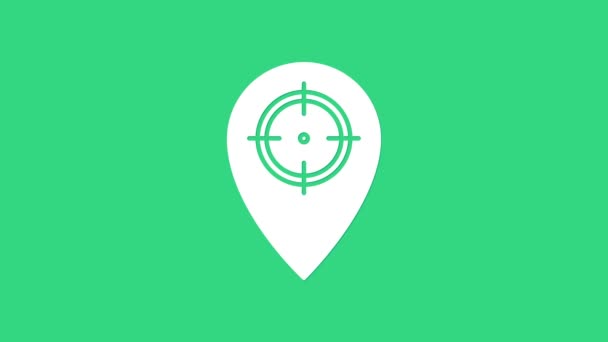 Icona White Hunt posto isolato su sfondo verde. Navigazione, puntatore, posizione, mappa, GPS, direzione, luogo, bussola, contatto, ricerca. Animazione grafica 4K Video motion — Video Stock