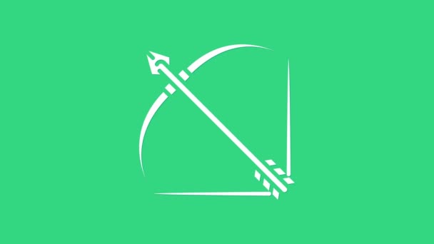 Білий лук і стріла в тихій іконі ізольовані на зеленому фоні. 4K Відеографічна анімація — стокове відео