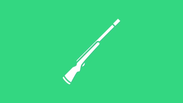 White Hunting gun icon isolated on green background. Hunting shotgun. 4K Video motion graphic animation — Stock Video