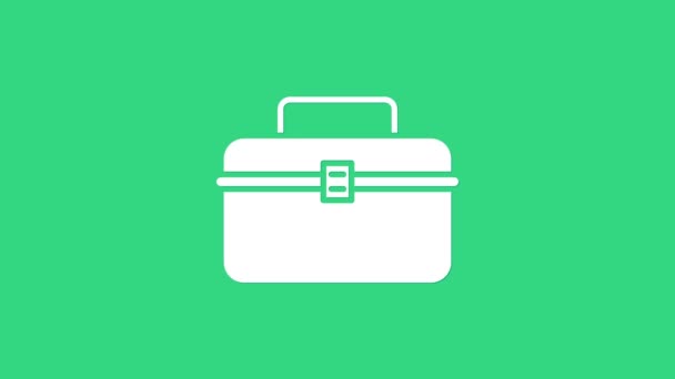 White Case oder Box Container für Wobbler und Ausrüstung Angelausrüstung Symbol isoliert auf grünem Hintergrund. Angeln. 4K Video Motion Grafik Animation — Stockvideo