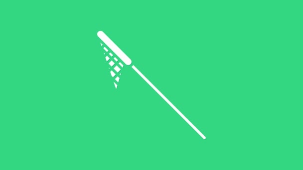 Icono de red de pesca blanca aislado sobre fondo verde. Aparejos de pesca. Animación gráfica de vídeo 4K — Vídeo de stock
