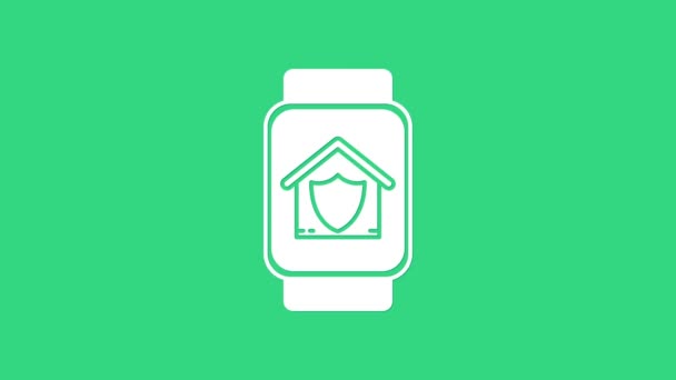 Biały zegarek Smart z ikoną zabezpieczającą na zielonym tle. Ochrona, bezpieczeństwo, ochrona, ochrona, koncepcja obrony. 4K Animacja graficzna ruchu wideo — Wideo stockowe