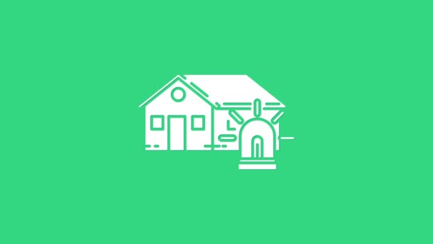Biały Inteligentny dom i ikona alarmu izolowane na zielonym tle. System bezpieczeństwa inteligentnego domu. 4K Animacja graficzna ruchu wideo — Wideo stockowe