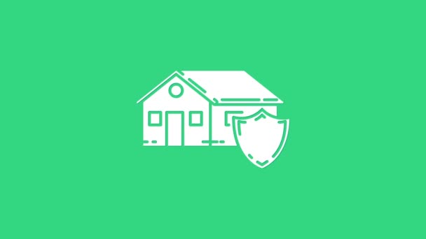 Biały Dom pod ikoną ochrony izolowany na zielonym tle. Ochrona, bezpieczeństwo, ochrona, ochrona, koncepcja obrony. 4K Animacja graficzna ruchu wideo — Wideo stockowe