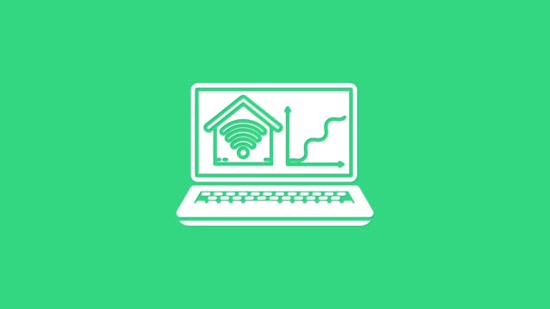 Witte laptop met smart home met wi-fi icoon geïsoleerd op groene achtergrond. Afstandsbediening. 4K Video motion grafische animatie — Stockvideo