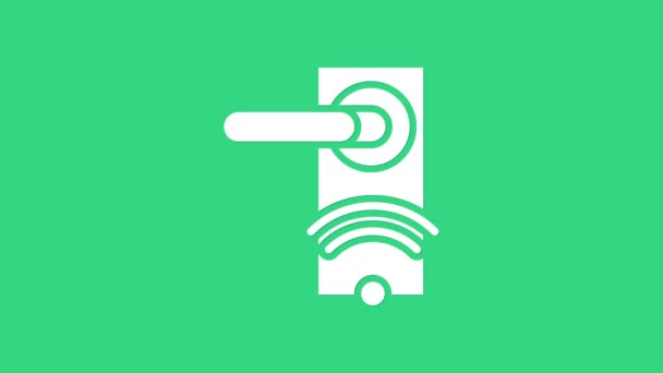 Weißes digitales Türschloss mit Funktechnologie zum Entsperren des Icons isoliert auf grünem Hintergrund. Türklinkenschild. Sicherheit Smart Home. 4K Video Motion Grafik Animation — Stockvideo