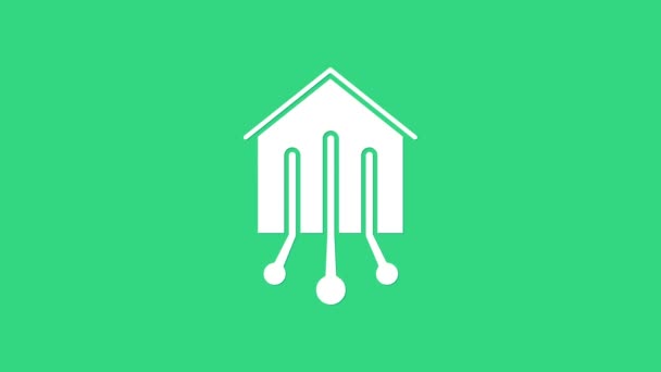 Ícone de casa inteligente branco isolado no fundo verde. Controlo remoto. Animação gráfica em movimento de vídeo 4K — Vídeo de Stock