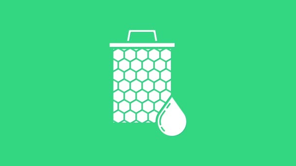 緑色の背景に隔離された白いハニカムアイコン。蜂蜜の細胞のシンボル。甘い自然食品。4Kビデオモーショングラフィックアニメーション — ストック動画