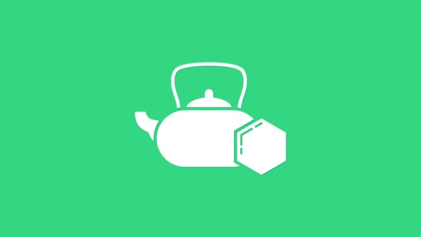 Bílý čaj konvice s ikonou medu izolované na zeleném pozadí. Sladké přírodní jídlo. Grafická animace pohybu videa 4K — Stock video