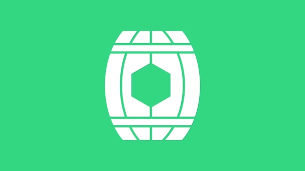 Біла дерев'яна бочка з медовою іконою ізольована на зеленому тлі. 4K Відео рух графічна анімація — стокове відео