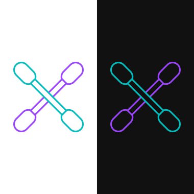 Beyaz ve siyah arkaplanda izole edilmiş kulak simgesi için pamuk çubuğu. Renkli taslak konsepti. Vektör.